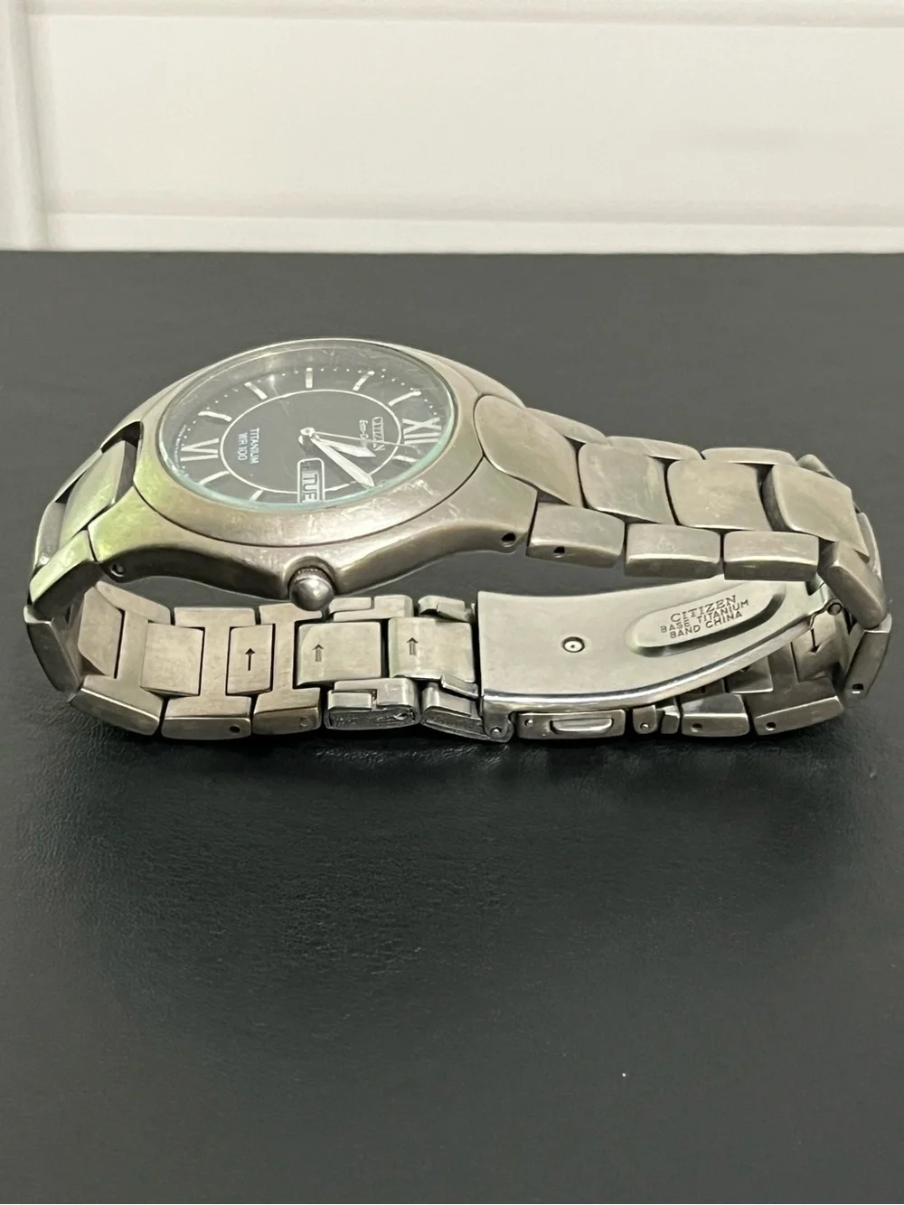 Citizen Eco-Drive Titanium Men’s Watch Navy Blue Dial Day Date WR100 Silver